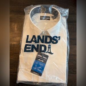 Lands End White Button Shirt Long Sleeve Sz Medium  15-15.5 32/33 New